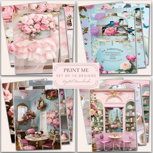 Illustrations de Paris, café français, chambres vintage, oiseaux et pivoines Fichiers imprimables / Téléchargements numériques Impressions artistiques
