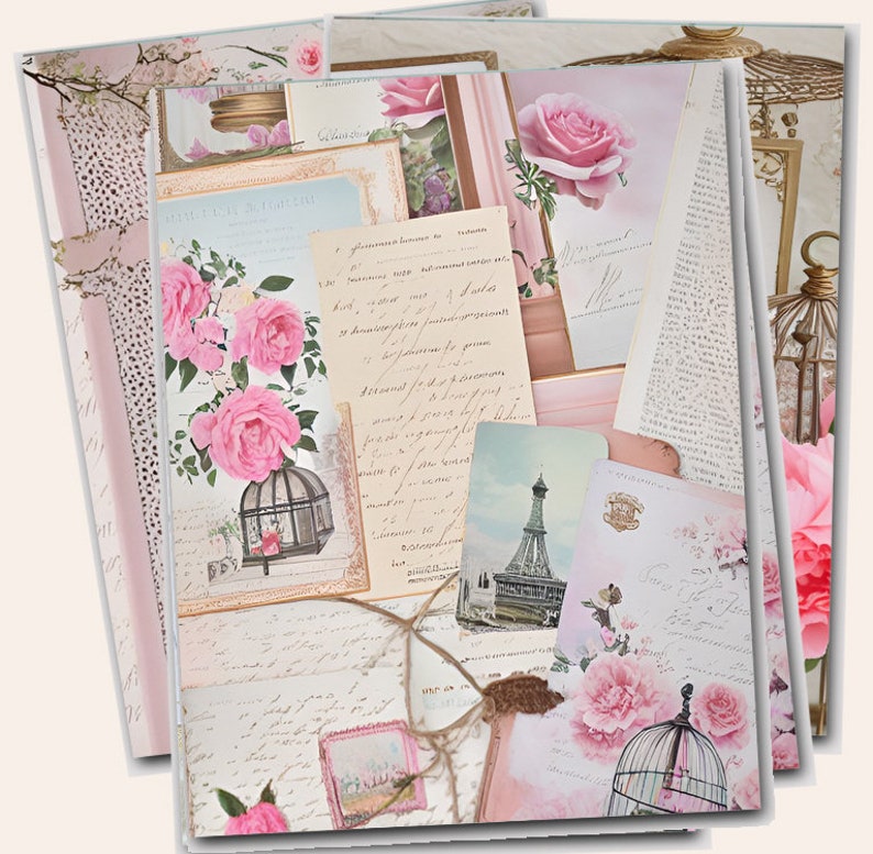 Printable Shabby Pink Roses, Vintage Frames &amp; Junk Journal Papers ...