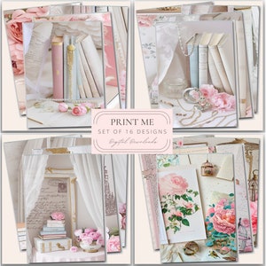 Imprimibles Shabby Pink Roses, Vintage Frames & Junk journal Papeles Descargas digitales Impresiones de arte
