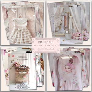 Imprimibles Shabby Pink Roses, Peonies, Dresses & Craft Rooms Descargas digitales Impresiones artísticas