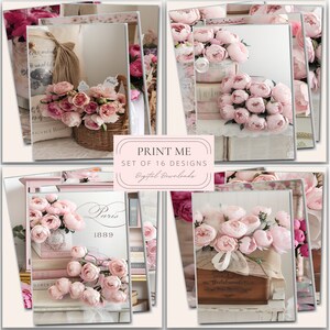 Imprimible Vintage Pink Roses Descargas digitales Impresiones artísticas