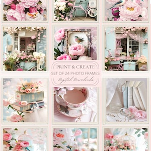 Marcos de fotografías imprimibles, Shabby Roses Chic Images / Pink, Old, Ephemera, Prints / Junk Journal Digital Downloads Papers