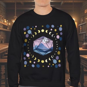 DnD Sweatshirt, Celestial Sweater, Unhinged Art, D20 Dice , Vintage Sweatshirt, Dungeon Master Gift, DM Gifts, DnD Gifts, Dragon Style, DnD