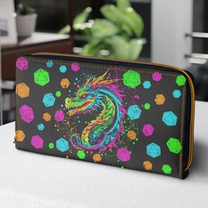 Leder Geldbörse, Reißverschluss Geldbörse, DnD Geschenke, Drachen Geldbörse, Frauen Geldbörse, Vegan Leder Geldbörse, DM Geschenke, DnD Würfel Geldbörse, Weihnachtsgeschenke