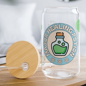 DnD Sipper Glass: Major Healing Potion, D20 Dice - 16oz Tumbler