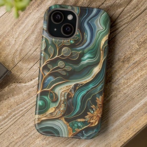 Carved Art iPhone MagSafe Case - 3D Design, Nature Aesthetic, iPhone 14 Case, iPhone 15, Cute Cover, Ink Style, 3D Phone Case, Gold