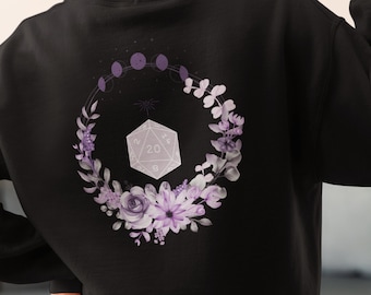 Floral D20 Dice Hoodie: Celestial DnD Sweatshirt