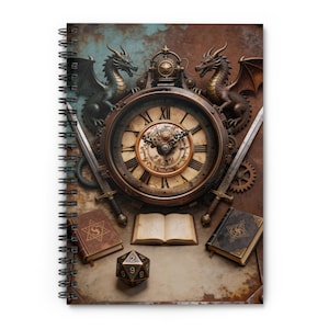 Steampunk Dragon Spiral Notebook, DnD Journal, Fantasy Clockwork Writing Book