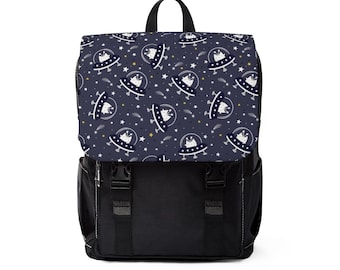 Kawaii Kitty Space Backpack: Boho Canvas Laptop Bag