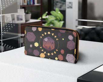 DnD Leather wallet, Zipper Wallet, D20 Dice Gifts, DnD, DnD Gifts, Womens Wallet, Leather Wallet, Vegan Wallet, Dice Wallet