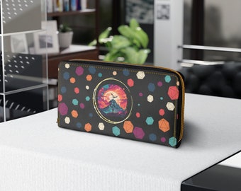 DnD Dice Wallet: Faux Leather Zipper Wallet, Dragon & Adventurer