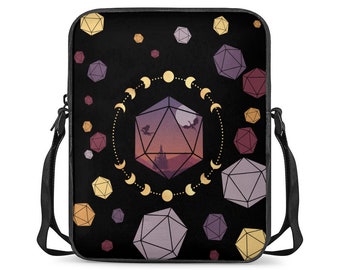 DnD Messenger Bag, DnD Dice Bag, DnD, D20 Dice Gifts, DnD Gift, DM Gift, DnD Accessories, DnD Dice Gifts, DnD Satchel Bag, Moon Bag, Boho