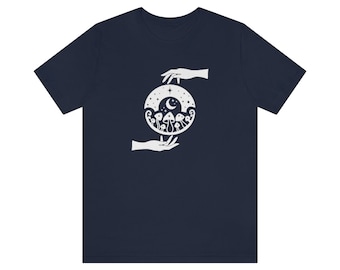 Himmlisches Pilz-Shirt: Mondphasen-Cottagecore T-Shirt