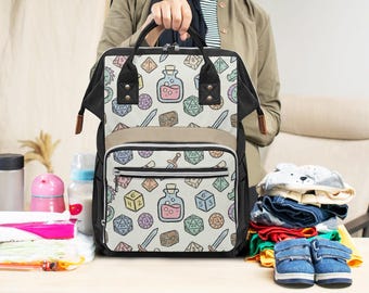 DnD Diaper Backpack, Fantasy Dice Baby Bag, TCG Parent Gift, Canvas Organizer