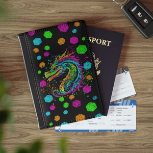Cartera de pasaporte DnD, cubierta de pasaporte DnD, billetera de pasaporte, cubierta de pasaporte, regalos DnD, regalos DM, DnD, regalos de dados D20, billetera, regalos de Navidad