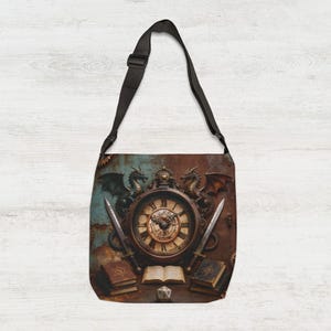 Torba Steampunk Dragon Tote Bag, DnD Carryall, torba fantasy, regulowany pasek