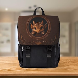 Cute Dragon Flap Backpack, DnD DM Bookish Bag, Fantasy Laptop Backpack Gift