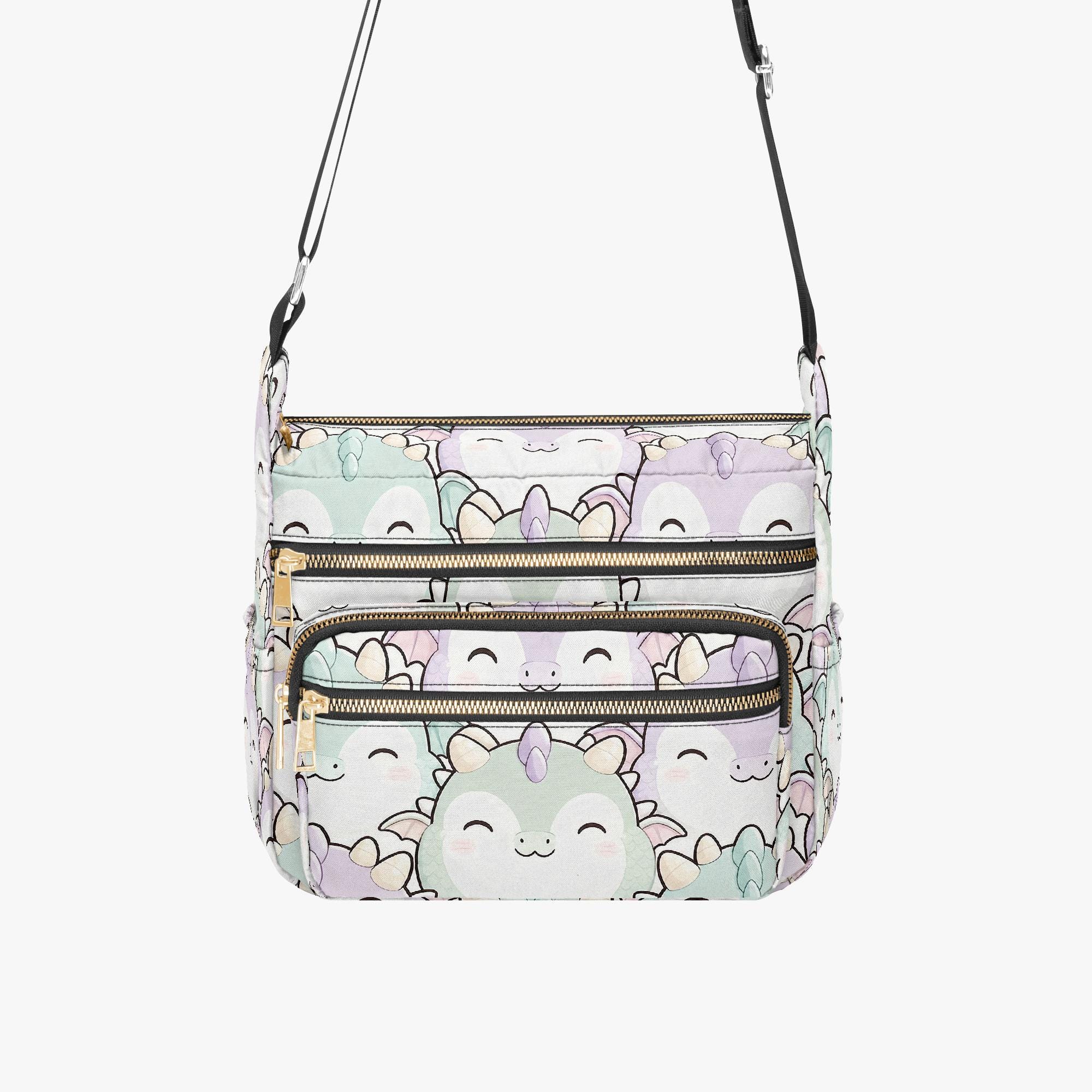 Cute Dragon Crossbody Bag, Bookish Fantasy Canvas Purse, Cozy Reader Gift, Nursery Style