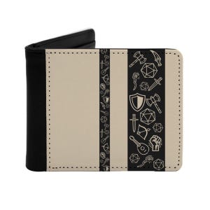 DnD Geldbörse, Ledergeldbörse, D20 Würfel, Schwerter, Zauberstab, Einzigartiges Geschenk, Dungeon Master Geschenk, DnD Geschenke, DM Geschenke, D20 Würfelmuster, Goth