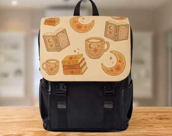 Witchy Book Backpack, Cozy Celestial Bag, Dark Academia Backpack, Floral Moon Bookbag, Cottagecore School Bag, Aesthetic Book Lover Gift