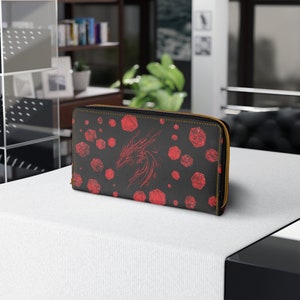 DnD Leder Geldbörse, Reißverschluss Geldbörse, DnD Geschenke, Drachen Geldbörse, Würfel Geldbörse, Damen Geldbörse, Vegan Leder Geldbörse, DM Geschenke, DnD, DnD Würfel Geschenk