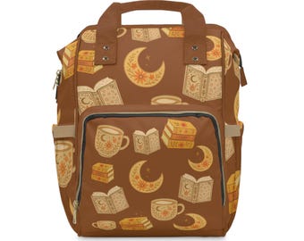 Boho Celestial Diaper Backpack: Book Lover Laptop Travel Bag