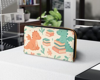 Kawaii Dragon Book Wallet: Pastel Vegan Leather Zip Purse