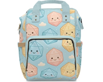 Kawaii DnD Diaper Backpack: Pastel Dice Baby Bag for Gamer Parents