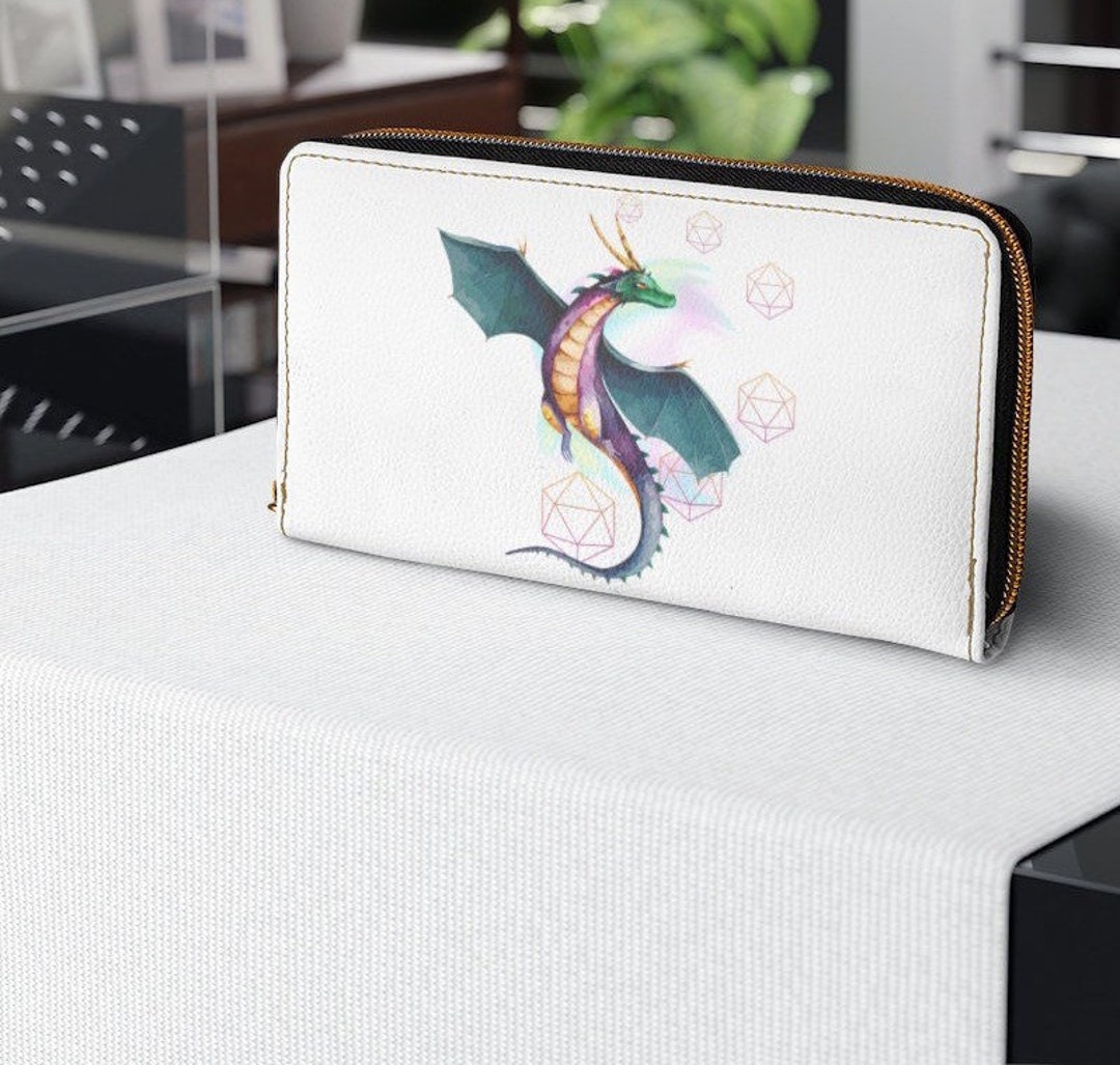 Majestic Dragon Wallet, Dnd Leather Wallet, Zipper Wallet, D20 Dice ...