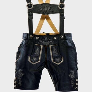 Neue Premium Hochwertige Glattlederhose Bayerische lederhose Oktoberfest Lederhose Trachtenhose mit Hosenträger Gr 46 bis 62