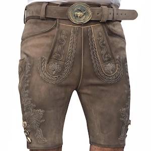 Hirschlederhosen Herren Trachten Lederhosen antik Braun mit TrachtenGürtel Gr.46 bis64