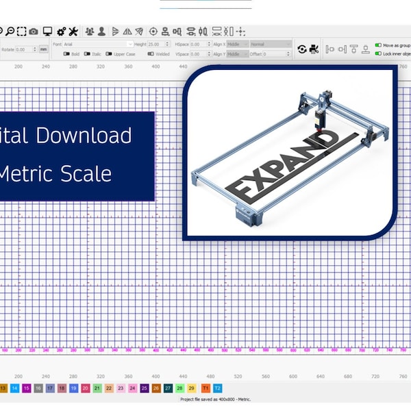 Laser Grid Pack 400mm x 800mm Work Area - Ortur Master 2 Pro Exttended (Metric) - Lightburn File Download .lbrn2