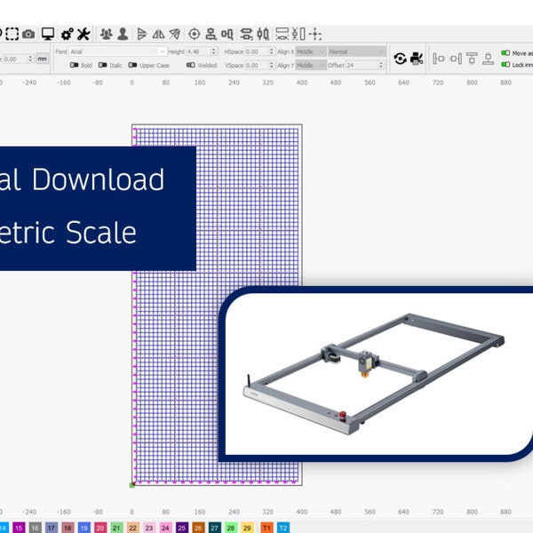 Laser Grid Pack 850mm x 400mm Work Area - Ortur LM3 Extended (Metric scale) - Lightburn File Download .lbrn2