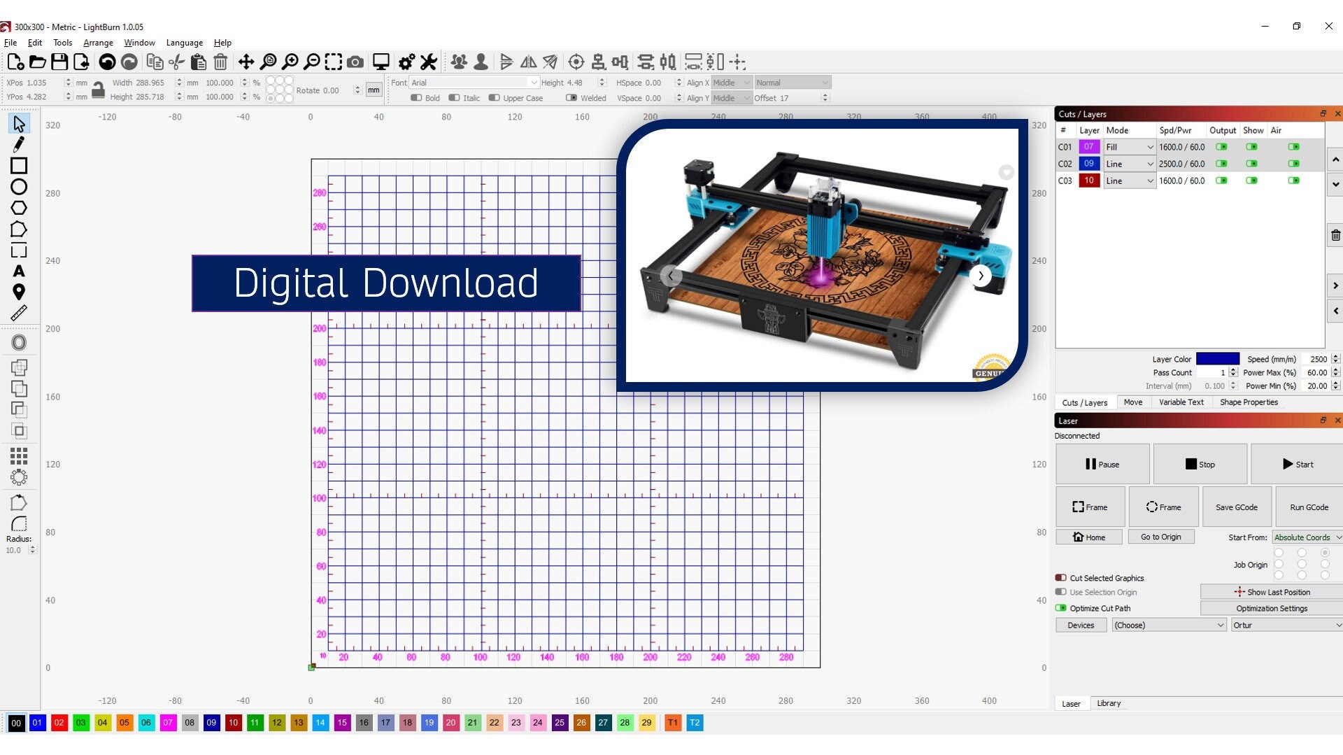 Laser Grid Pack 300mm X 300mm Work Area Twotrees Usongshine Totem Tt5.5s metric and Imperial