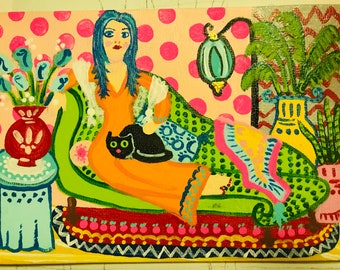 Matisse styled lady with black cat