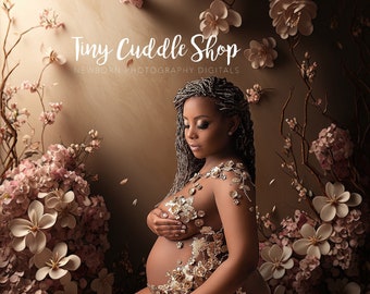 Spring Digital Backdrop, Maternity Backdrop Overlays, Digital Backdrop Overlays, Golden Blossoms digital background