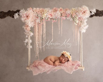 Newborn Digital Swing Background, Newborn Digital Backdrop, Newborn Photography Swing Hanging Floral Peach