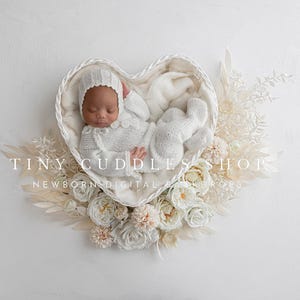 Newborn Digital Background, Newborn Digital Backdrop, Newborn Photography, All white, heart, pure, heart, flowers, white roses, boho