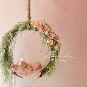 Newborn Digital Swing  Background, Hanging Newborn Digital Backdrop, Newborn Photography Swing, Girly, Girl, floral pink swing wreath