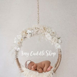 Newborn Digital Swing  Background, Hanging Newborn Digital Backdrop, Newborn Photography Swing, Girly, Girl, floral white swing wreath