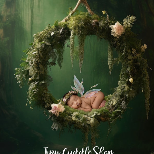 Newborn Digital Swing Background, forest Newborn Digital Backdrop, Hanging forest swing, fairy, whimsical, magical, mossy