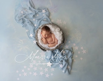 Newborn Digital Background, Newborn Digital Backdrop, Newborn Photography, Soft Blue Dreams, White Stars