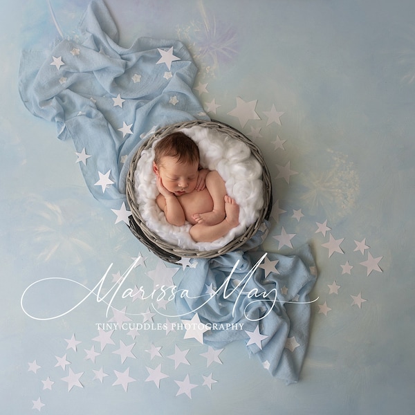 Newborn Digital Background, Newborn Digital Backdrop, Newborn Photography, Soft Blue Dreams, White Stars