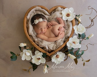 Newborn Digital Background, Newborn Digital Backdrop, Magnolia Floral Heart