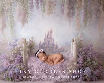 Newborn Digital Backdrop: Hydrangea Princess Bed, Castle Scene (Digital Download)