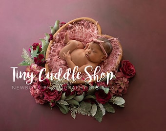 Plum and Magenta Heart Newborn Digital Backdrop (Digital Download)