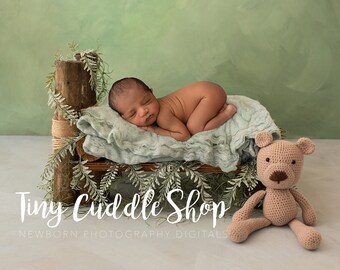 Newborn Digital Bed Background, Newborn Digital Backdrop, Silver Leaf Forest Bed