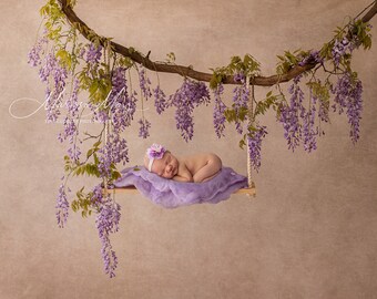 Newborn Digital Swing Background, Newborn Digital Backdrop, Newborn Photography Swing Hanging Floral purple rain