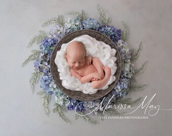 Newborn Digital Background, Newborn Digital Backdrop, Swirly, Blue, Floral