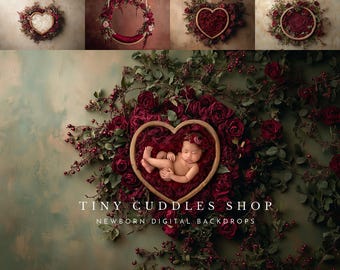 Valentines Newborn Digital Backdrop: AI Rustic Red Roses Bundle (JPG)